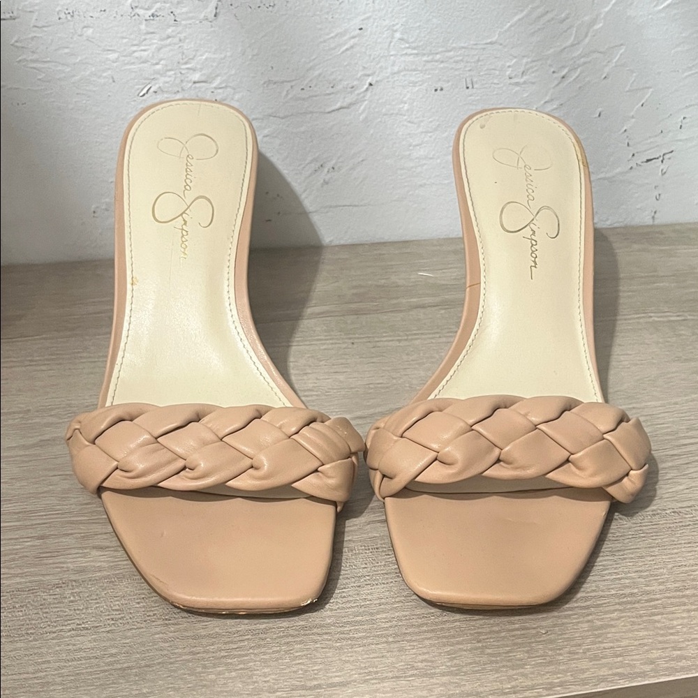 Jessica Simpson Nude Braided Slide Kitten Heels
